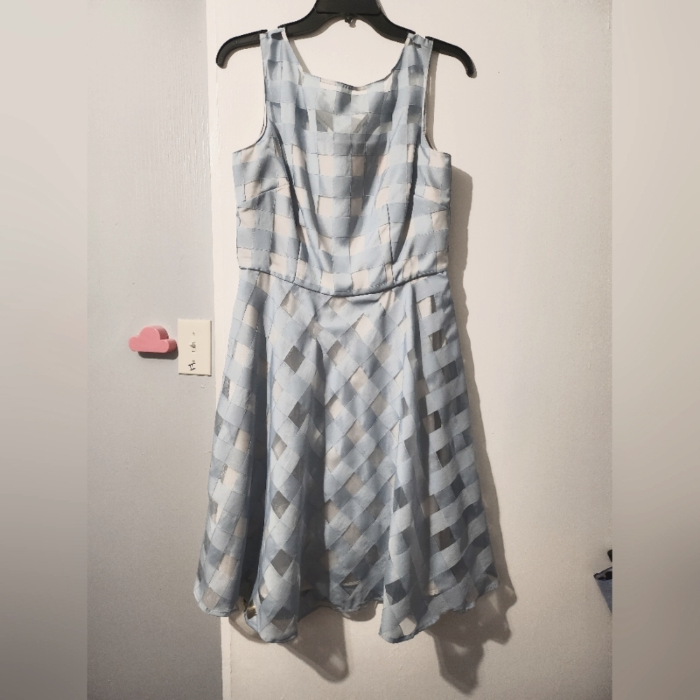 KATHERINE KELLY Sleeveless Windowpane Organza Dress